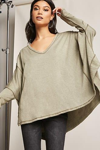 Forever21 Boxy Fleece V-neck Top