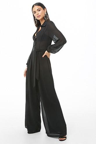 Forever21 Wide Leg Shirt Jumpsuit