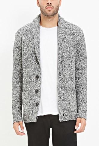 21 Men Men's  Marled Shawl Collar Cardigan (charcoal/cream)