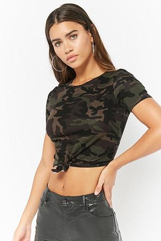 Forever21 Camo Print Knotted Tee