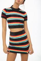 Forever21 Rainbow Striped Faux Fur Skirt