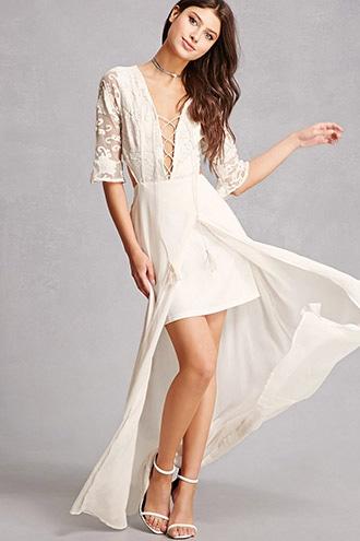 Forever21 Soieblu Lace-up Lace Gown