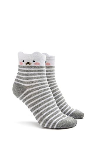 Forever21 Striped Bear Crew Socks