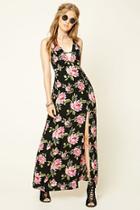 Forever21 Women's  Black & Pink Strappy Floral Maxi Dress