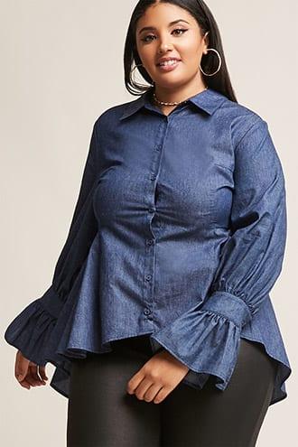 Forever21 Plus Size Eta Chambray Ruffle Top