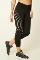 Forever21 Women's  Black & Pink Active Striped Capri Leggings