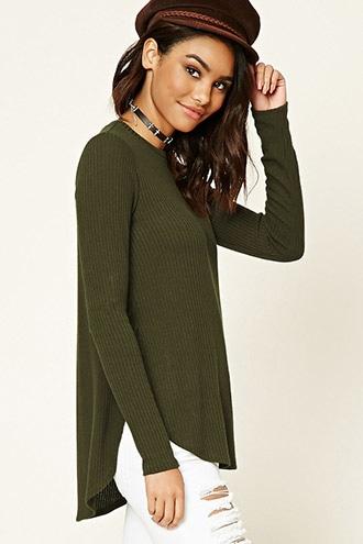 Forever21 Women's  Ribbed Dolphin Hem Top