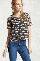 Forever21 Floral Shadow-stripe Mesh Top