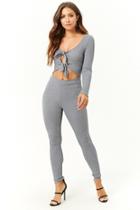 Forever21 Ribbed Marled Cutout Self-tie Jumpsuit