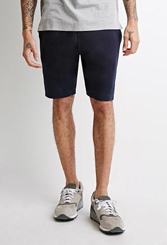 21 Men Men's  Pique Knit Paneled Sweatshorts (navy)