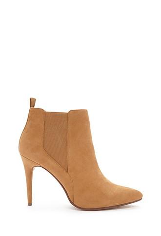 Forever21 Women's  Tan Pointed Faux Suede Booties