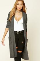Forever21 Women's  Charcoal Ribbed Knit Open-front Cardigan