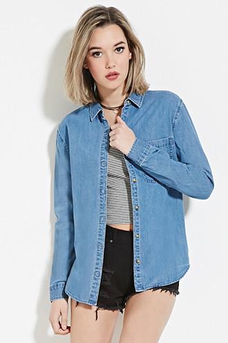 Forever21 Women's  Denim Buttoned Shirt