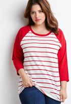 Forever21 Plus Women's  Striped Baseball Tee (cream/red)