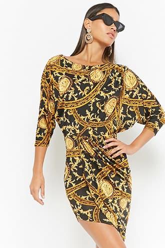 Forever21 Brocade Print Asymmetrical Dress
