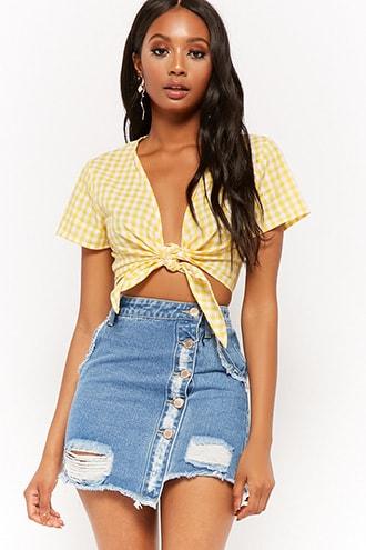 Forever21 Asymmetrical Distressed Denim Mini Skirt