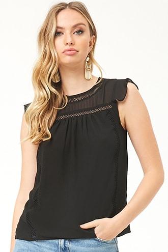 Forever21 Chiffon Lattice-trim Top