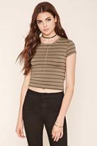 Forever21 Women's  Olive & Black Striped Knit Tee