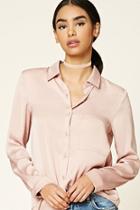 Forever21 Women's  Dusty Pink Sheeny Satin Shirt