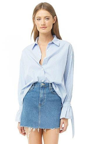 Forever21 Pinstriped Self-tie Cuff Shirt