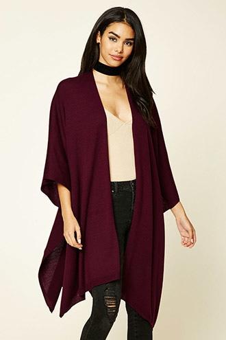 Forever21 Women's  Plum Longline Bat Wing Cardigan