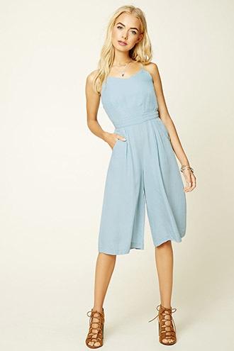 Forever21 Women's  Chambray Culottes Jumpsuit