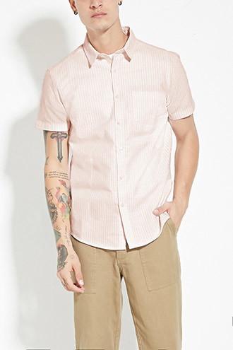 21 Men Men's Pink & White Striped Cotton Shirt