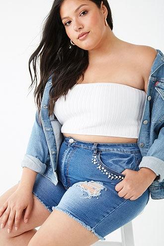 Forever21 Plus Size Beaded Denim Shorts
