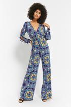 Forever21 Abstract Print Surplice Jumpsuit