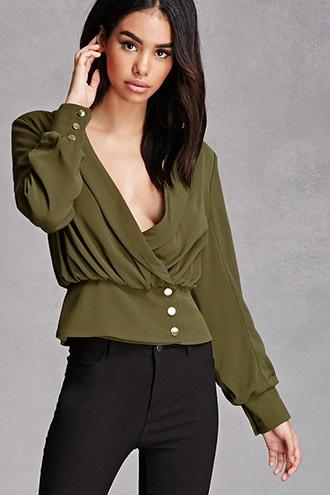 Forever21 Plunging Button-front Top