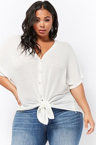 Forever21 Plus Size Sweater-knit Mock Button Top