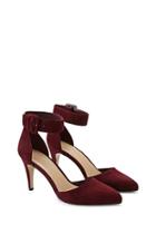 Forever21 Women's  Wine Faux Suede Ankle Strap Pumps