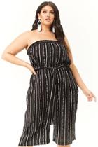 Forever21 Plus Size Crinkled Striped Abstract Tube Jumpsuit