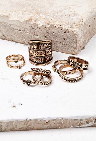 Forever21 Etched Midi Ring Set (antic Gold/grey)