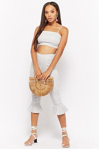 Forever21 Gingham Crop Cami & Capri Pants Set
