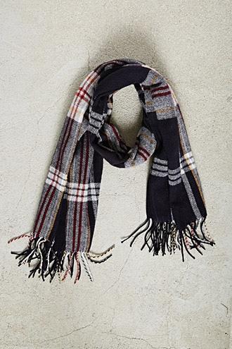 21 Men Red & Navy Men Flannel Plaid Fringe Scarf
