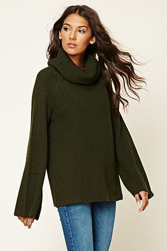 Forever21 Women's Hunter Green Cowl Neck Sweater
