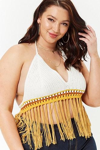 Forever21 Plus Size Fringe Crochet Halter Top