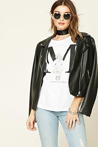 Forever21 Women's  White & Black Marilyn Monroe Graphic Tee