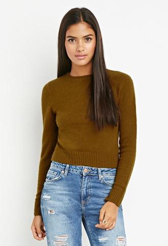 Love21 Women's  Brushed Knit Boxy Sweater (olive)