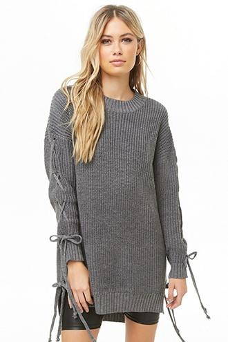 Forever21 Ribbed Lace-up High-low Sweater
