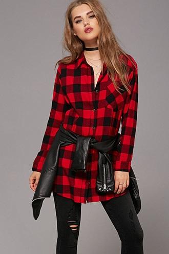 Forever21 Women's  Plaid Flannel Mini Shirt Dress