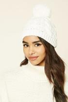 Forever21 Women's  White Cable-knit Pom-pom Beanie