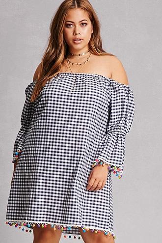 Forever21 Plus Size Gingham Pom Pom Dress