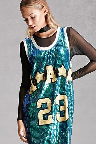 Forever21 Women's  Green Sequined Shift Dress