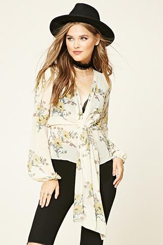 Love21 Women's  Vanilla & Yellow Contemporary Floral Blouse