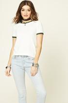 Forever21 Women's  Ivory & Hunter Green Classic Ringer Tee