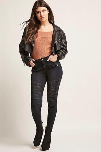 Forever21 12x12 Ribbed Skinny Moto Jeans