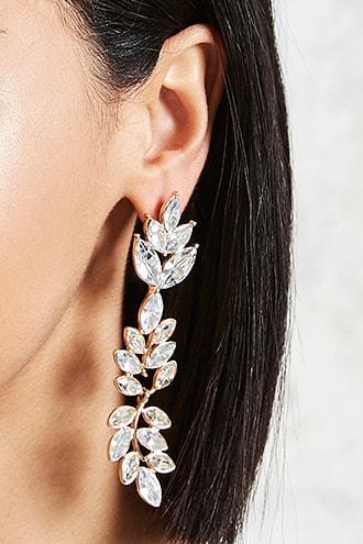 Forever21 Rhinestone Leaf Drop Earrings