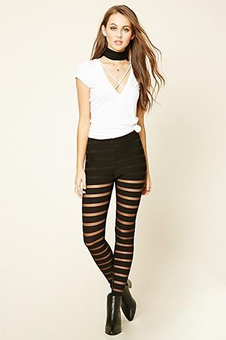 Forever21 Women's  Mesh-striped Leggings